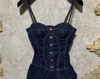 Raro minivestido azul con bustier Moschino vintage, talla 12 (EE. UU.) 16 (Reino Unido)