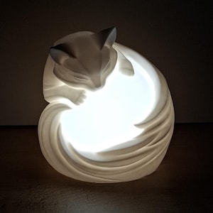 Katzen Lampe Weiß | 3D Druck LED Nachtlicht | USB Lampe Katze | Tier Deko | Geschenk für Katzenliebhaber | Zimmer Deko