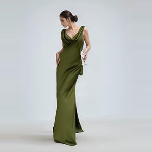 Cowl Neck Silk Maxi Dress – Open Back Long Gown – Elegant Party Dress – Minimalist Wedding Guest Outfit – Evening Formal Dress