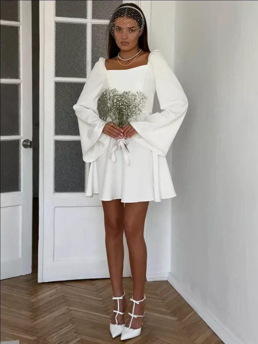 knee length dresses for ladies Looking Lovely Lace Bell Sleeve Mini Dress
