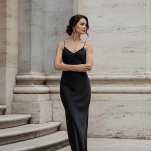 Womens Black Maxi Silk Slip Dress - Etsy