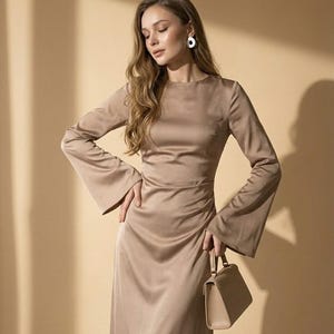knee length dresses for ladies Midi Dress in Cotton Mesh with Fringes – Akris Inc main image 1