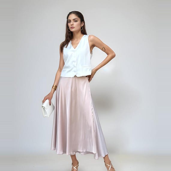 Casual Satin Skirt, Midi Silk Wrap Skirt, Long Circle Satin Skirt