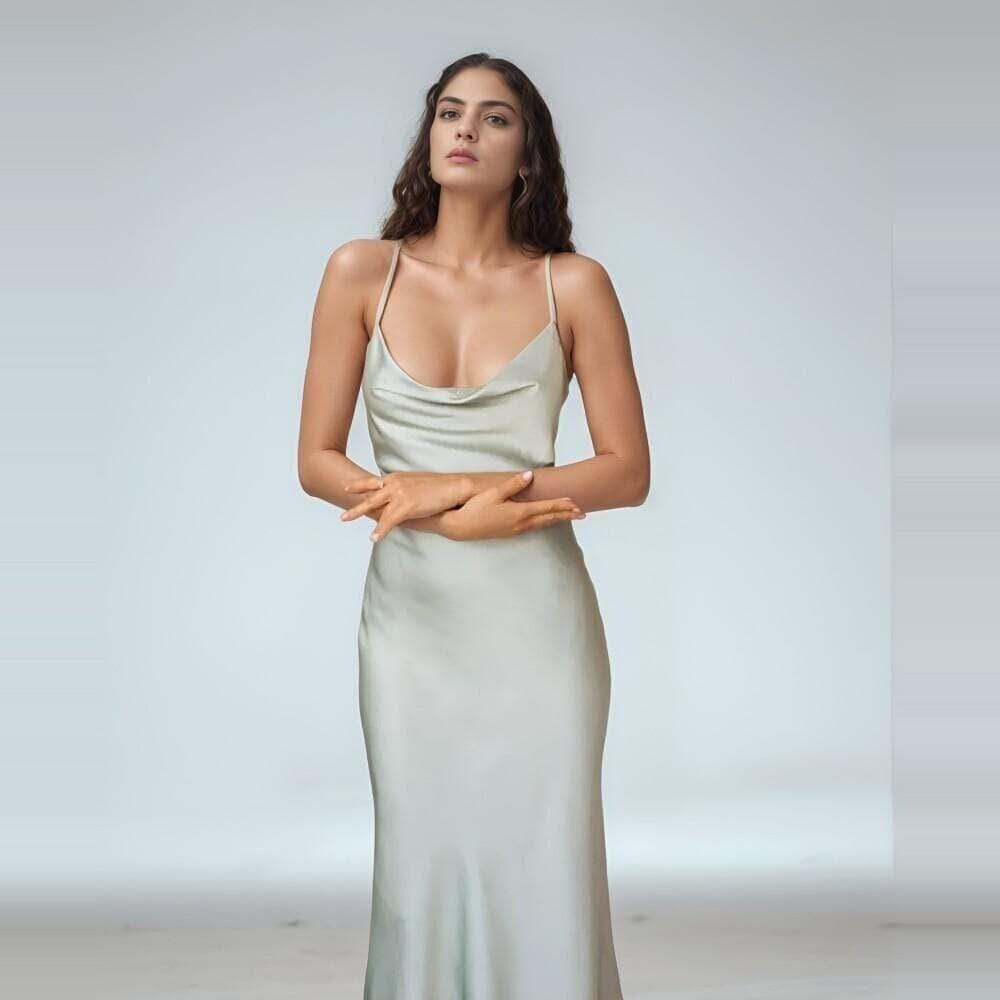 Sage Green Silk Midi Dress - Etsy