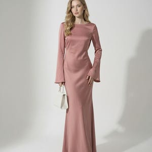 Long Sleeve Backless Evening Gown