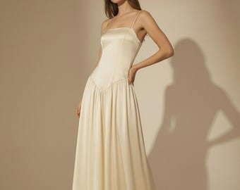 fit and flare champagne dress Satin Bridesmaid Dress Prom Dress Champagne XL Dillon Champagne by Grace Loves Lace main image 0