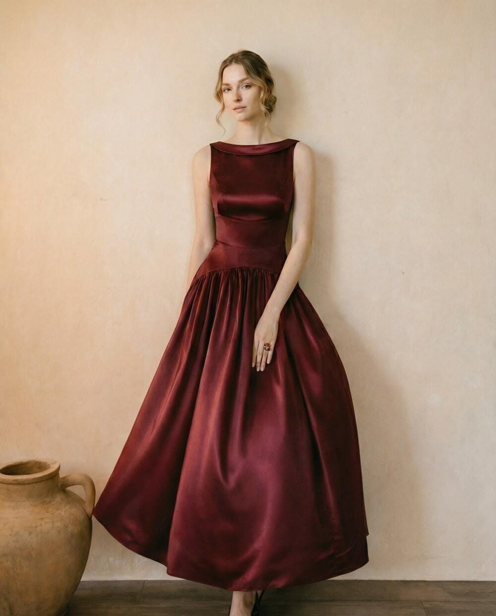 Burgundy satin dress - Etsy 日本
