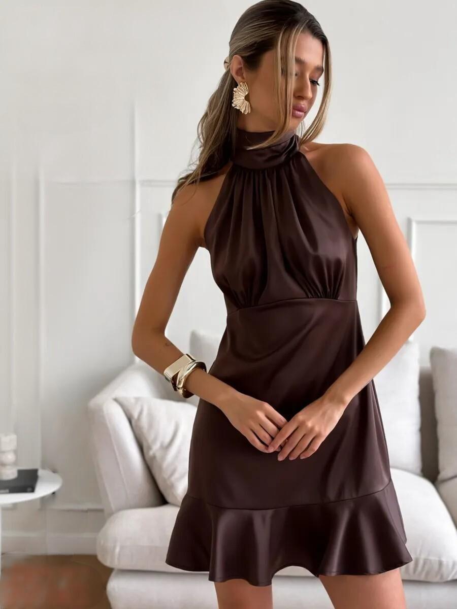 Robe Cocktail Femme Marron Bronze Caché - Taille M, Occasion Très Bon État