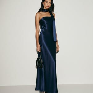 blue strapless dress with neck scarf Nerissa | Light BLUE Bandeau Maxi Dress With Scarf main image 1
