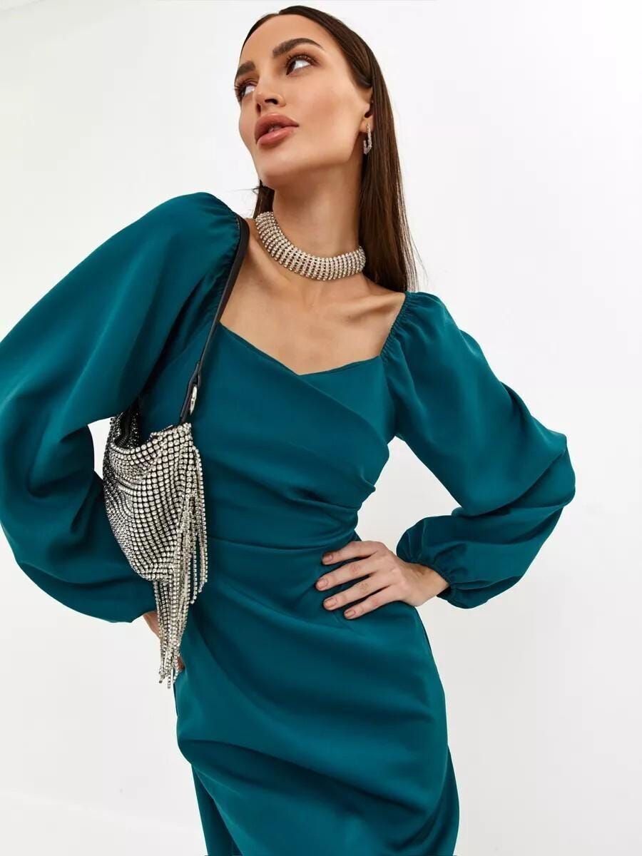 chiffon emerald green bridesmaid dresses Dark Emerald Chiffon Bridesmaid Dress A-Line Floor-Length main image 0