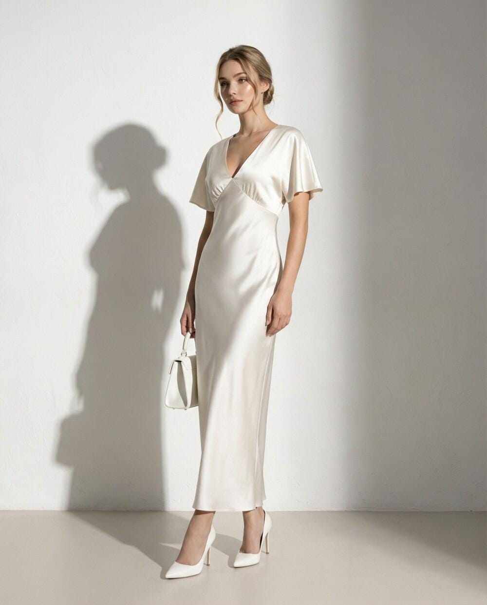 chinese dress ladies Puff Short Sleeve Maxi Dress M / Off White main image 0