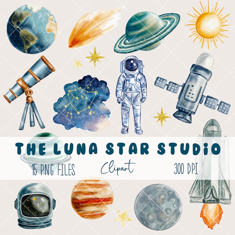Space Watercolor Clipart | Astronaut Planets Rocket Solar System PNG ...