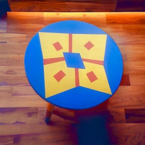 Handcrafted Blue And  Colorful Coffee Table Best Home Gift With Vibrant Color