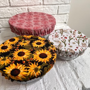 Reusable fabric bowl covers; reversible cotton fabric bowl covers; plastic wrap subsitute bowl cover