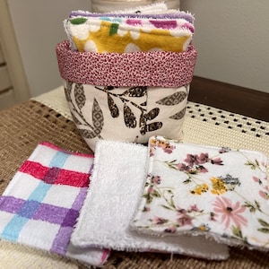 Reusable Makeup Remover Pads with Fabric Basket: Flannel & Terrycloth, Washable, Set of 10
