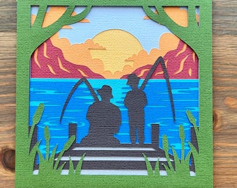 Tarjeta de mandala 3D "Pescando con papá": regalo hecho a mano para el Día del Padre