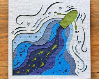 Tarjeta 3D hecha a mano con un barco en el lago – Tarjeta de felicitación con diseño de mandala