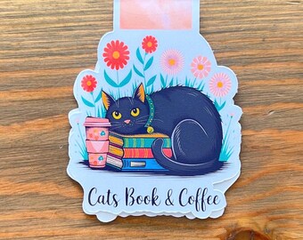 Marcapáginas magnético "Gatos, Libro y Café" - Regalo resistente al agua