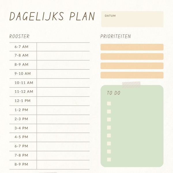 Cute oranje en groen dagelijkse planner