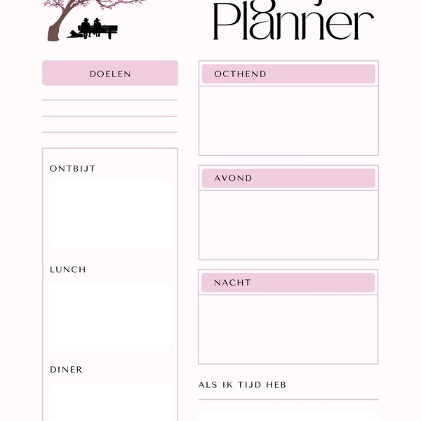 Roze vrouwelijk dagelijks planner van 7 paginas