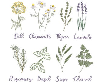 Kitchen Herb Garden Machine Embroidery Designs (Digital Pattern, 5 Sizes)