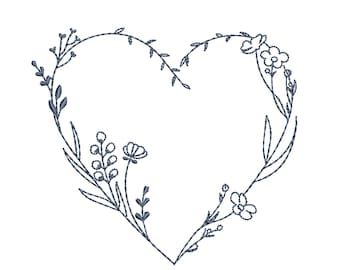 Delicate Floral Heart Wreath Frame Machine Embroidery Design, Download Zip File - 11 sizes