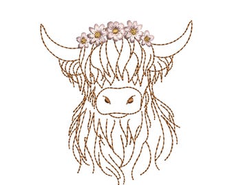Simple Highland Scottish Cow Machine Embroidery Design, Download Zip File - 7 sizes