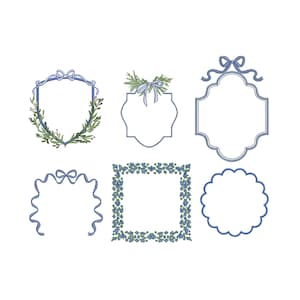 Vintage Wreath Crest Embroidery Designs, Bow Frame Pattern (Digital ZIP)