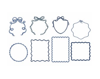 Monogram Bow Scallop Ribbon Wreath Crest Frame Collection Machine Embroidery Design Bundle, Digital zip file, 7 sizes