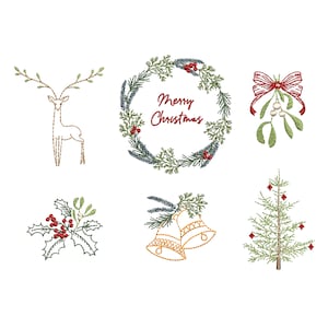 6 Christmas Machine Embroidery Designs,  Winter Holiday Wreath Digital ZIP File Pattern - 6 sizes
