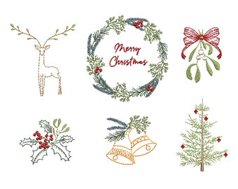 6 Christmas Machine Embroidery Designs,  Winter Holiday Wreath Digital ZIP File Pattern - 6 sizes