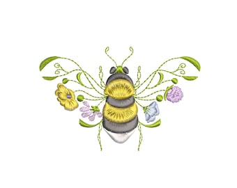 Garden Flower Bee Machine Embroidery Design, 8 sizes
