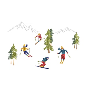 Skiing Christmas Icons Machine Embroidery Design Bundle (Digital ZIP File)
