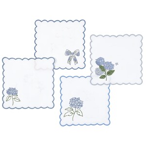 Hydrangea Bow Flower Machine Embroidery Design Bundle embroidered on cocktail napkin set