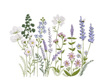 Summer Flower Meadow Machine Embroidery Design, Instant Download Zip File - 9 sizes