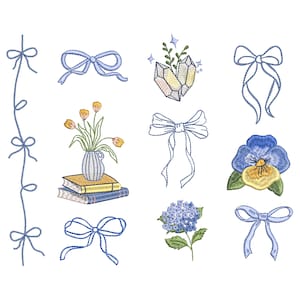 Floral Book & Bow Machine Embroidery Designs: Violet Hydrangea (Digital Pattern) 7 sizes