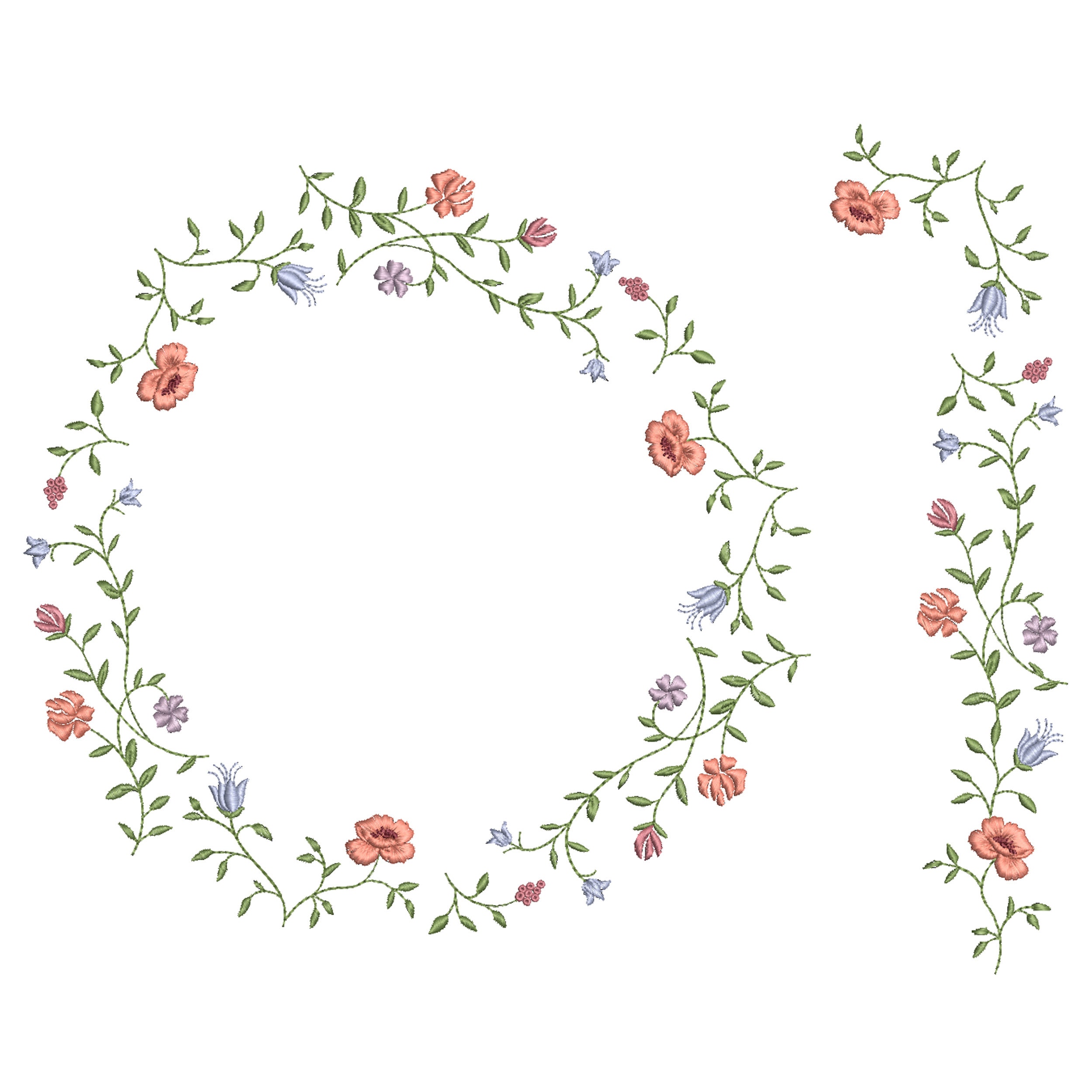 Summer Chintz Floral Wreath Border and Corner Machine Embroidery