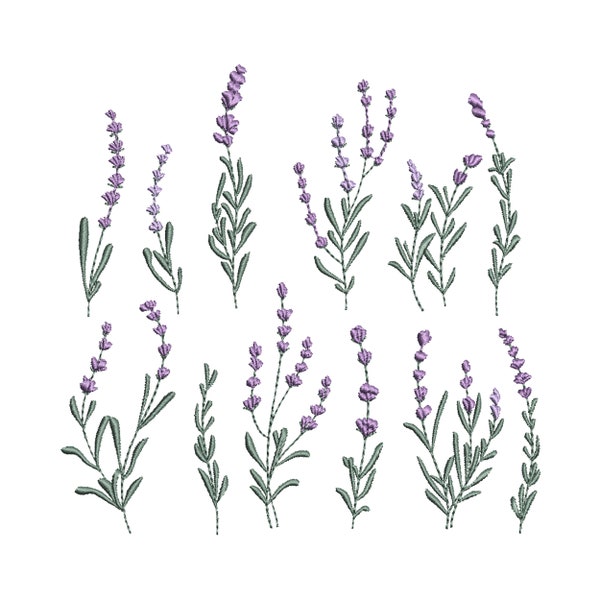 12 Lavender Flowers Machine Embroidery Design, Mini Flower, 5 sizes