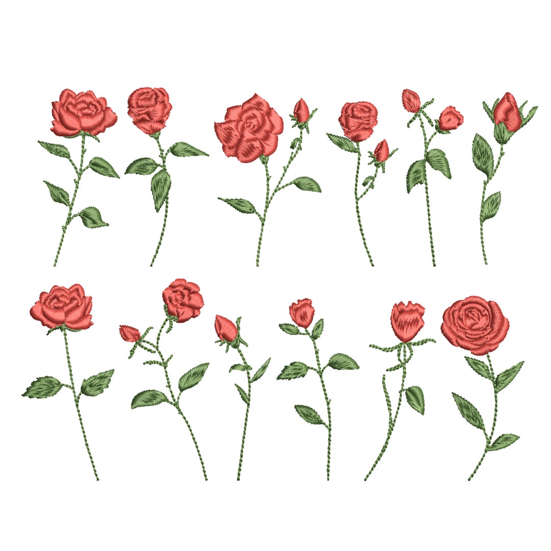 12 Rose Flowers Machine Embroidery Design, Mini Flower, 5 Sizes - Etsy