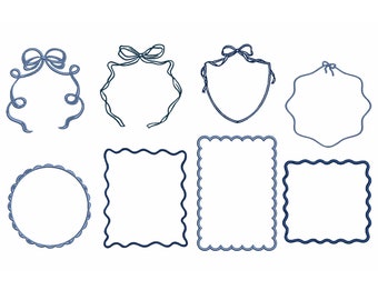 Monogram Bow Scallop Ribbon Wreath Crest Frame Collection Machine Embroidery Design Bundle, Digital zip file, 7 sizes