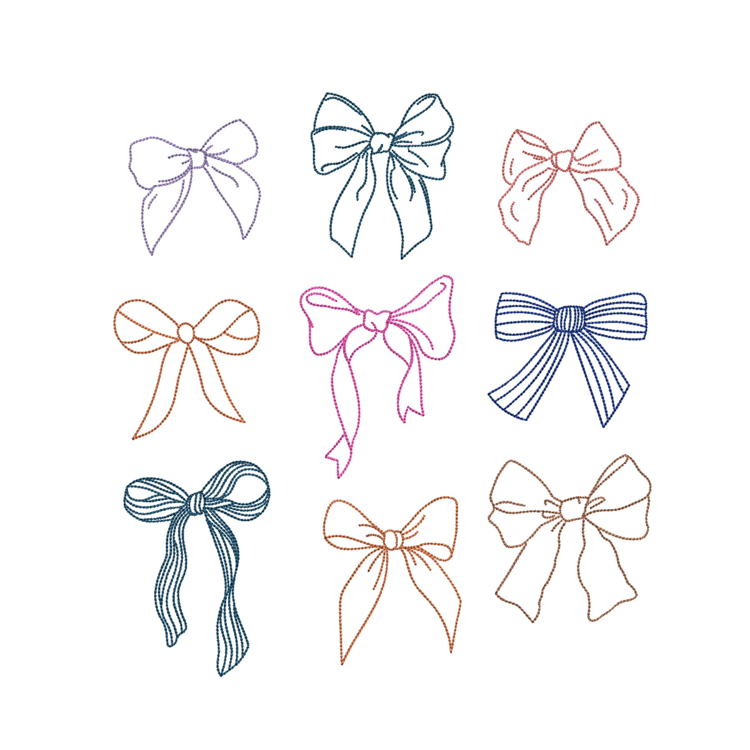 Clean Ribbon Bow Collection Machine Embroidery Design Bundle, Chinoiserie Blue and White Mini Digital file, 5 sizes