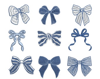 Sailor Bow Collection Machine Embroidery Design Bundle, Chinoiserie Blue and White Mini Digital file, 8 sizes