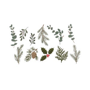 Mini Tiny Christmas Eucalyptus Pine Branches Machine Embroidery Design (Digital ZIP File, 7 sizes)
