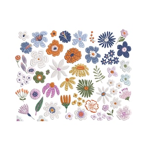 50 Marimekko Style Flower Machine Embroidery Designs: Tiny Floral Bundle (Digital Download, 5 sizes)