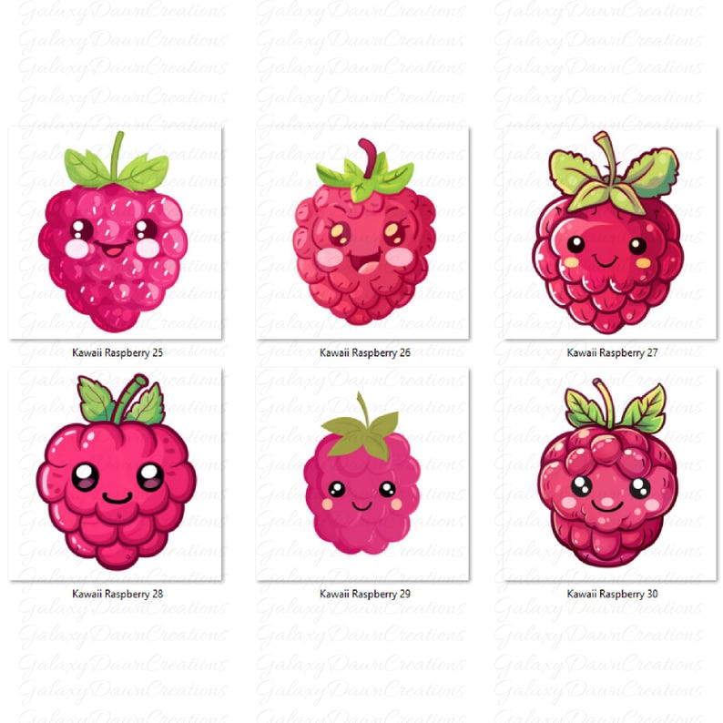 Kawaii Raspberry Outline Kawaii Raspberry Clipart: PNG Graphics Set, 30 Images, Digital Download ...