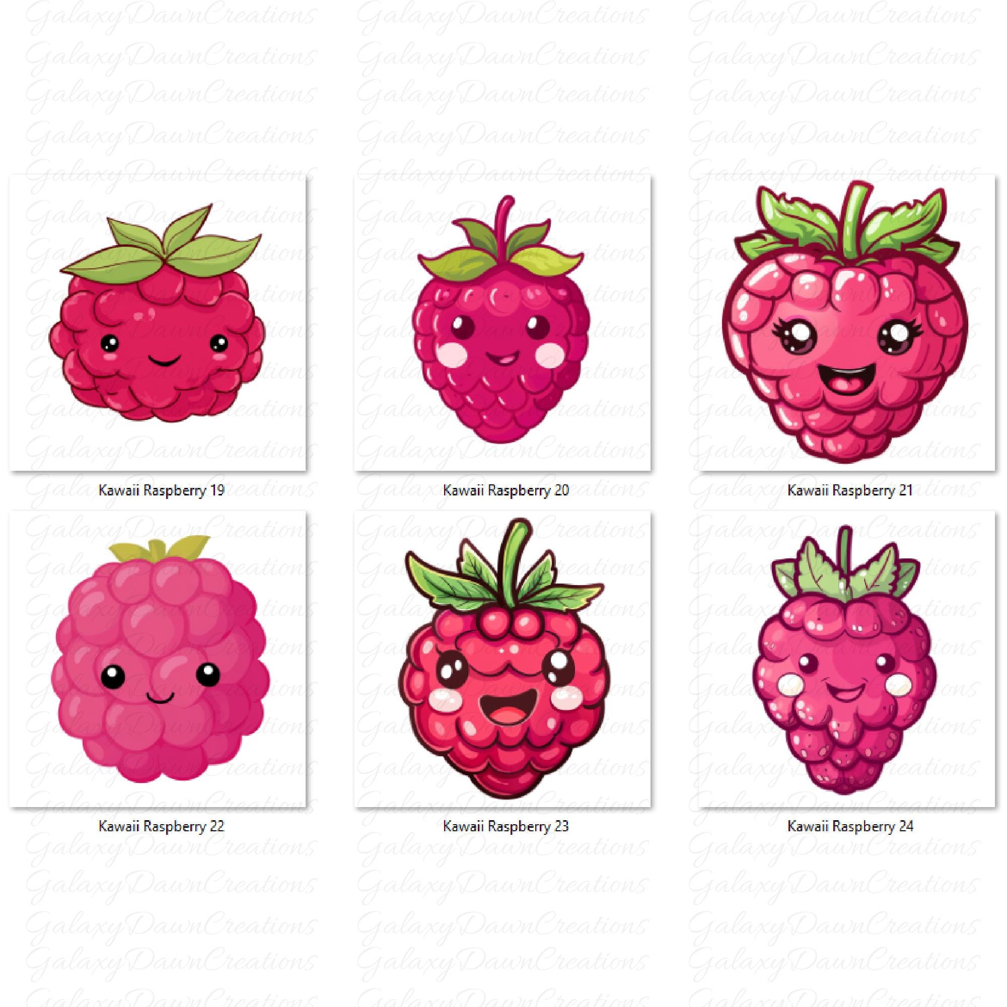 Kawaii Raspberry Outline Kawaii Raspberry Clipart: PNG Graphics Set, 30 Images, Digital Download ...