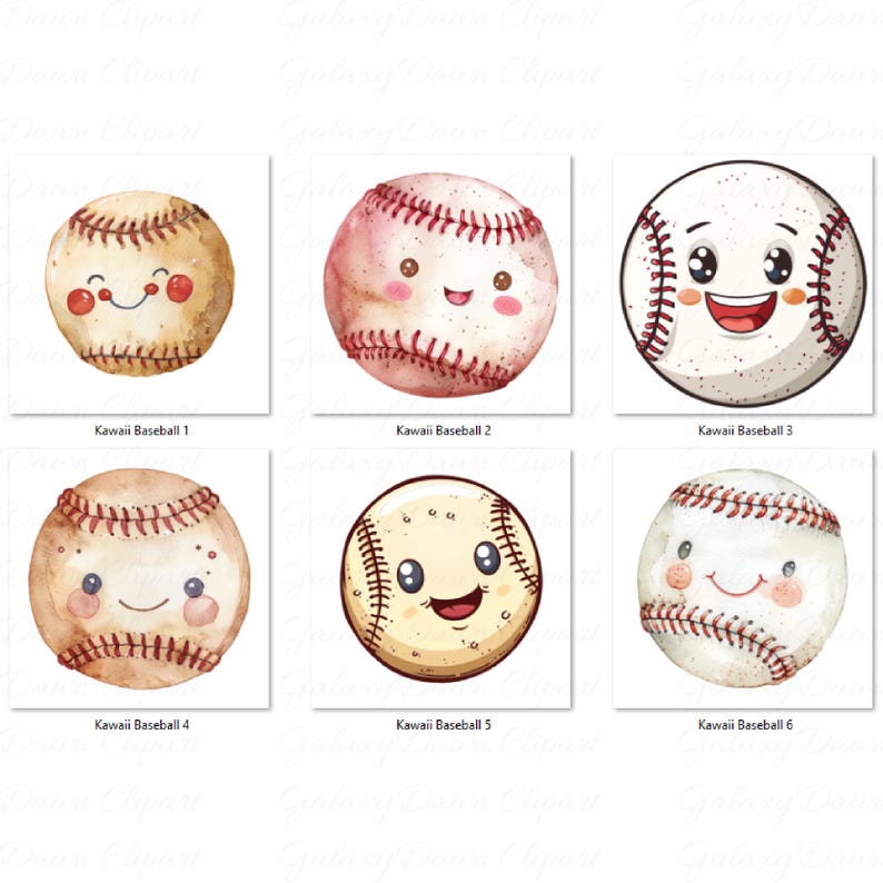 Kawaii Baseball Clipart, Cute Cartoon Base Ball PNG Bundle, Happy ...