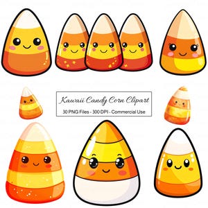 Kawaii Candy Corn Clipart, Cute Cartoon Halloween Faces PNG, Fall Autumn October Seasonal Holiday Clip Art, Happy Smiling Candycorn