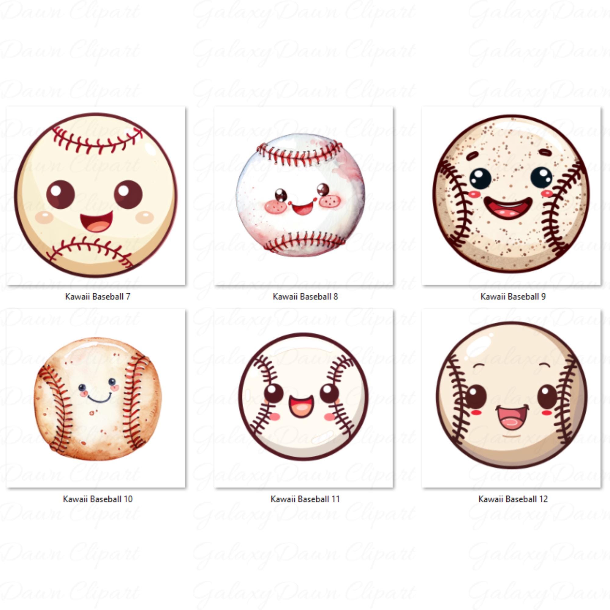 Kawaii Baseball Clipart, Cute Cartoon Base Ball PNG Bundle, Happy ...