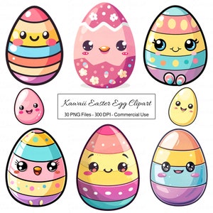 May include: Set of 10 cute cartoon Easter eggs with different patterns and colors. The eggs have smiling faces and are perfect for crafting and decorating.